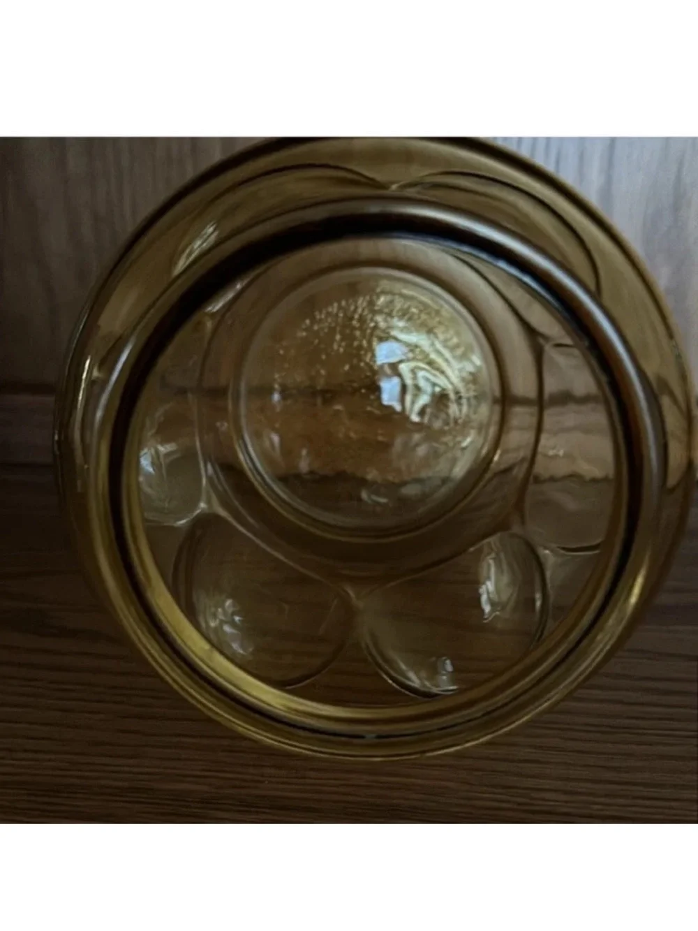 Amber Glass Canister Jar Lid Anchor Hocking LE Smith Bubble Thumbprint 9x6 Vtg